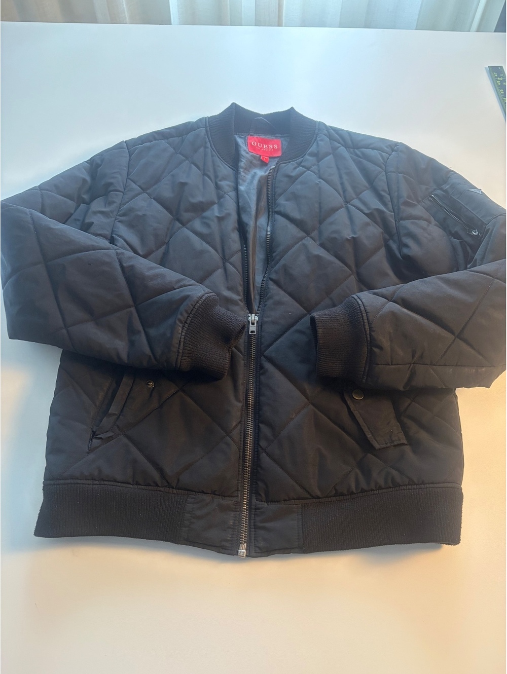 Guess Black Quilted Bomber Jacket Size Large
